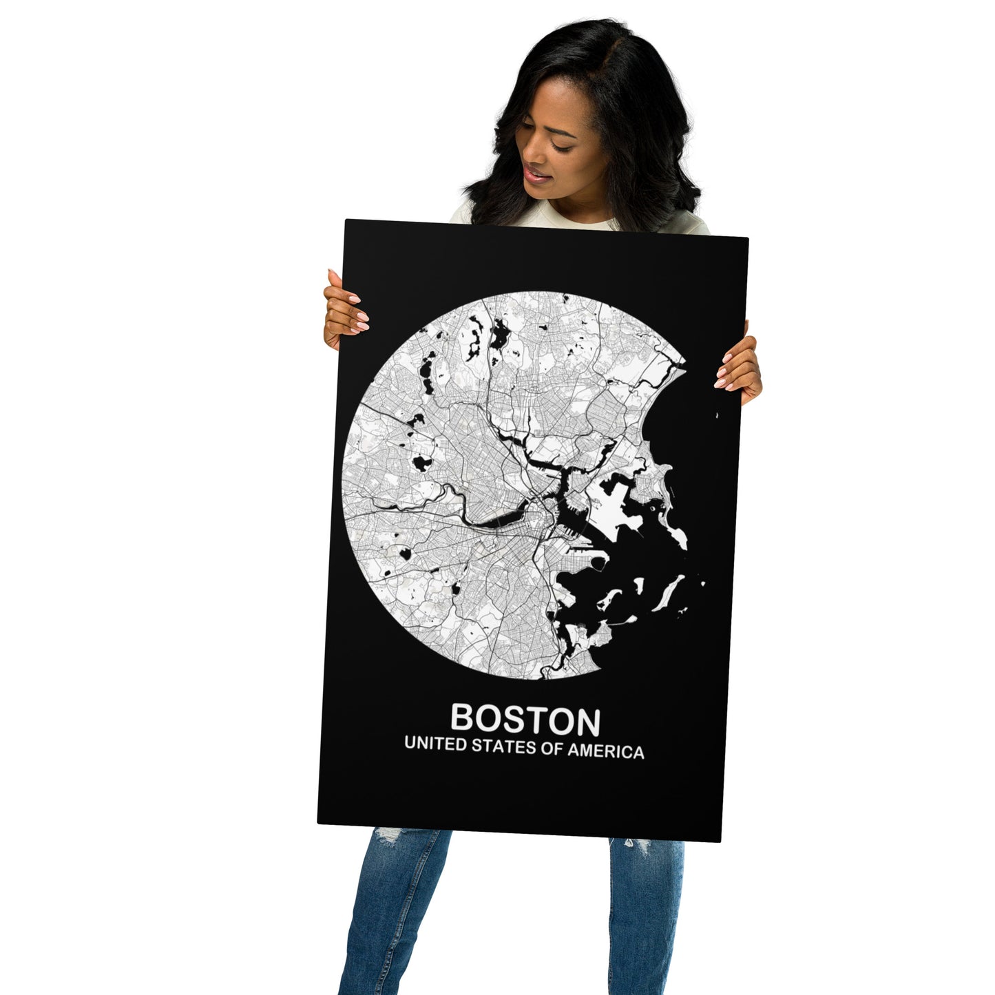 Boston Circular White Metal Map