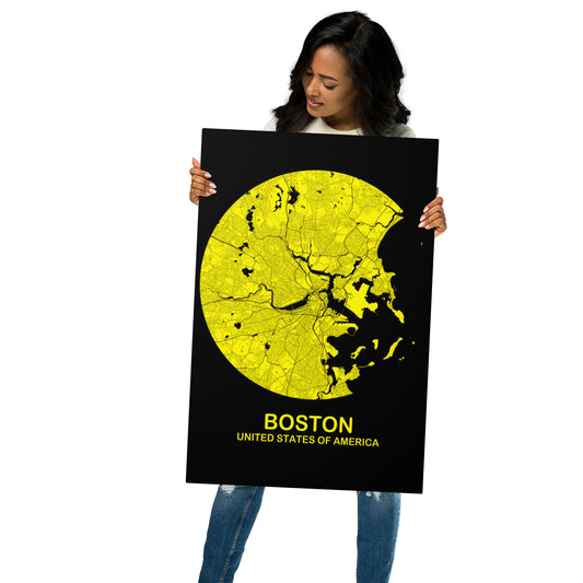 Boston Circular Yellow Metal Map