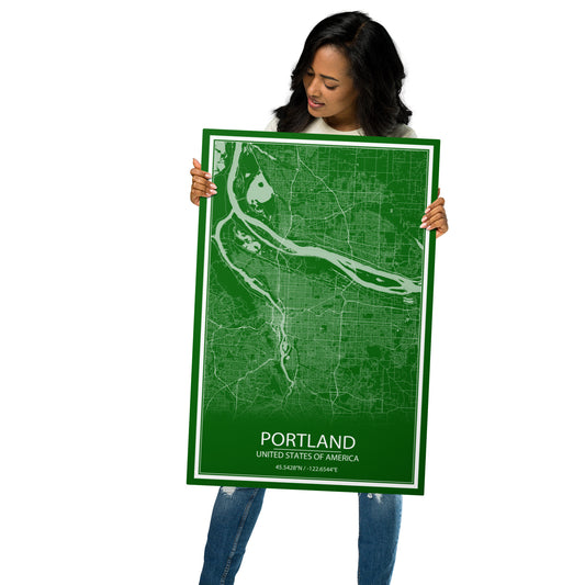 Portland Green and White Metal Map