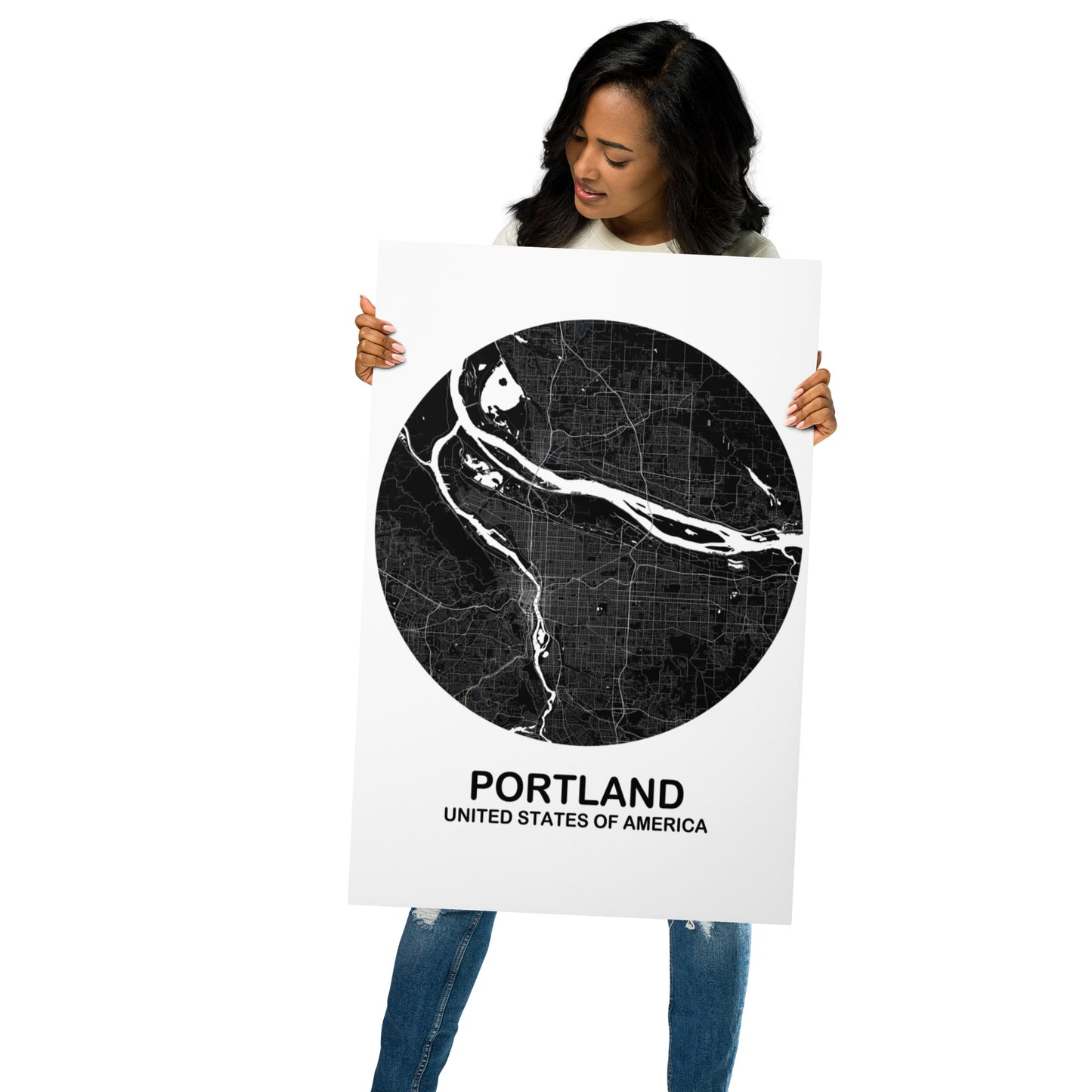 Portland Circular Black Metal Map