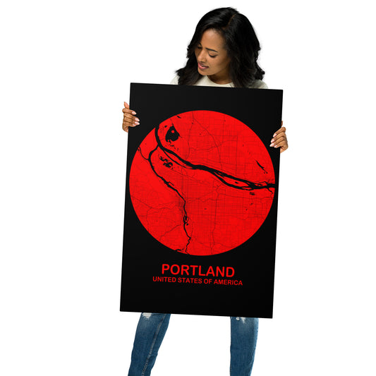 Portland Circular Red Metal Map