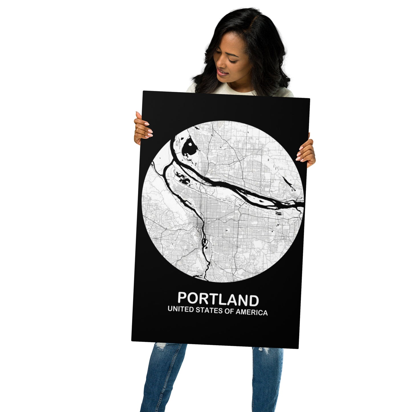 Portland Circular White Metal Map