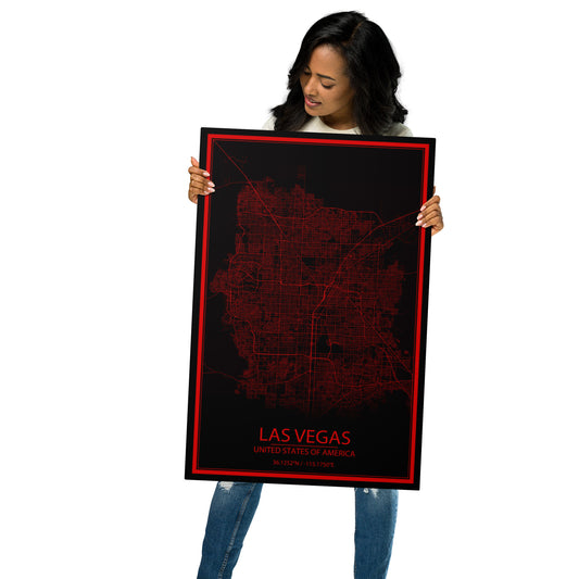 Las Vegas Black and Red Metal Map