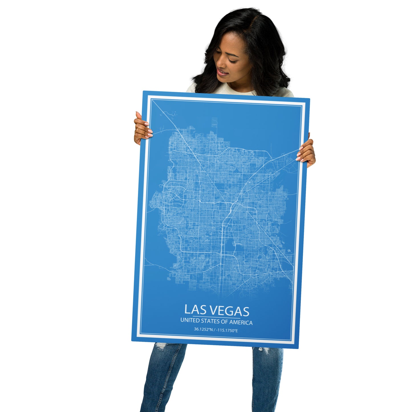 Las Vegas Blue and White Metal Map