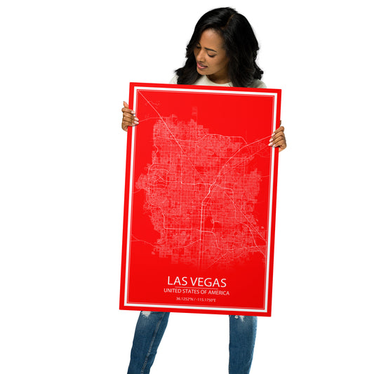 Las Vegas Red and White Metal Map