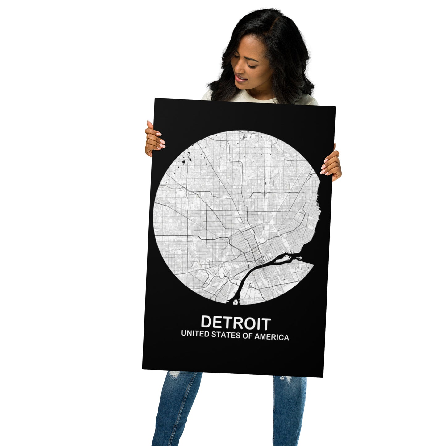 Detroit Circular White Metal Map