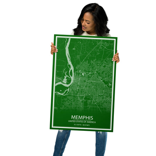 Memphis Green and White Metal Map