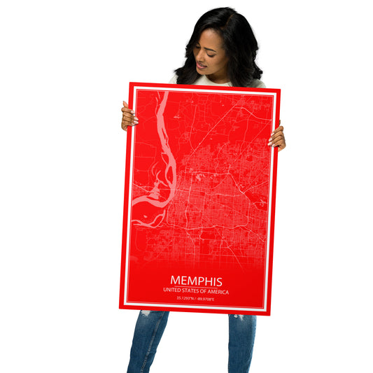 Memphis Red and White Metal Map