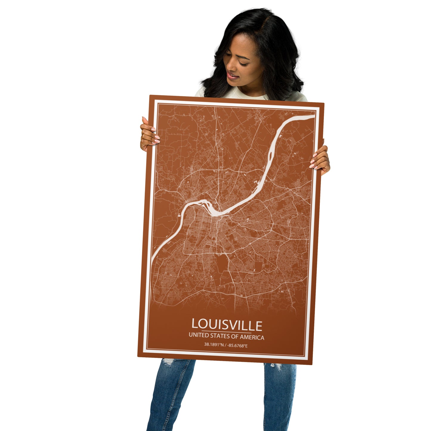 Louisville Brown and White Metal Map