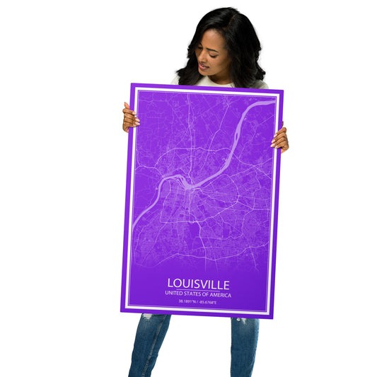 Louisville Purple and White Metal Map