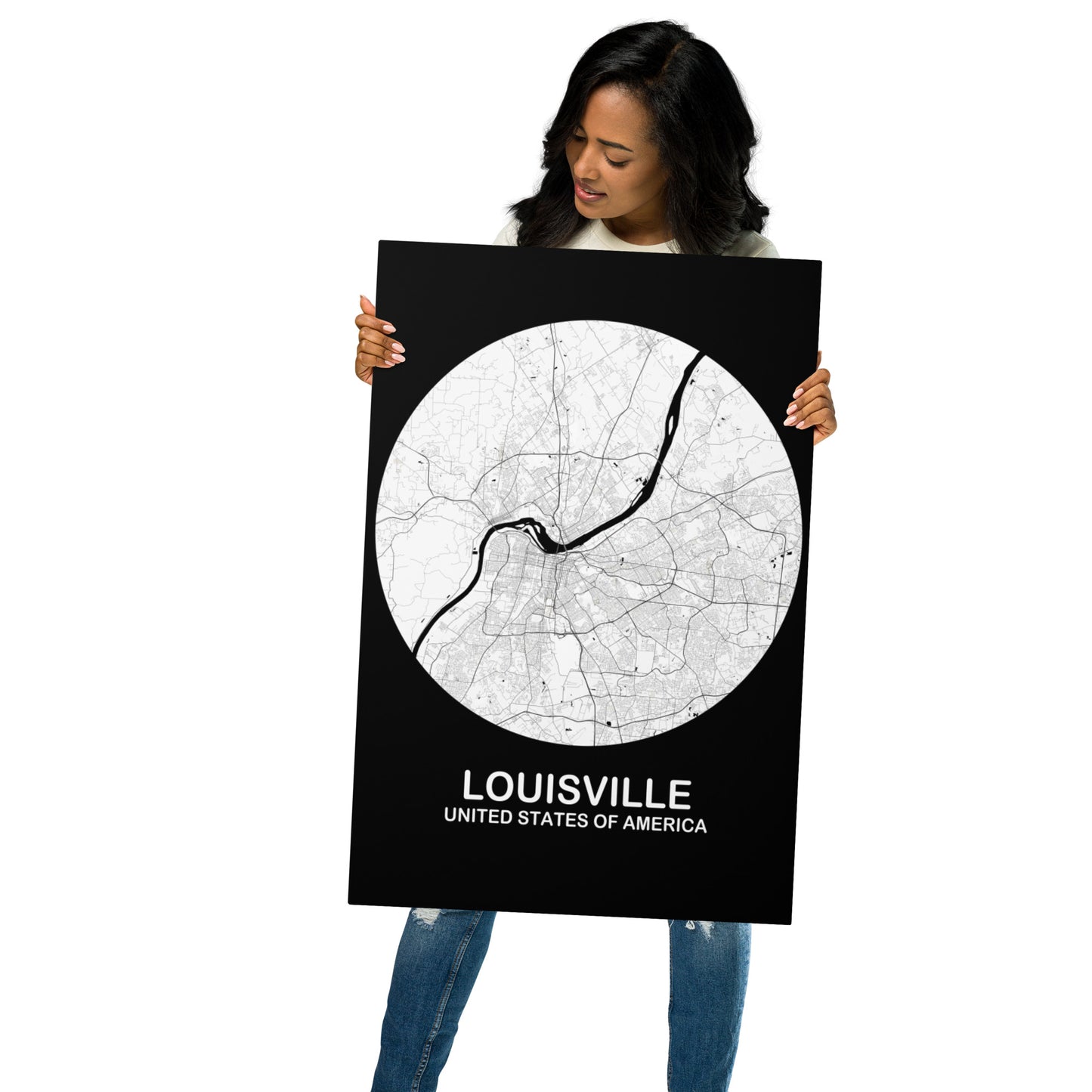 Louisville Circular White Metal Map