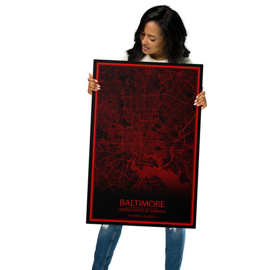 Baltimore Black and Red Metal Map