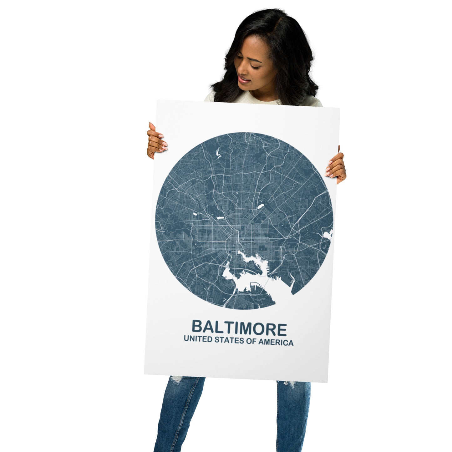 Baltimore Circular Blue Metal Map