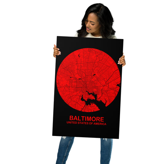 Baltimore Circular Red Metal Map