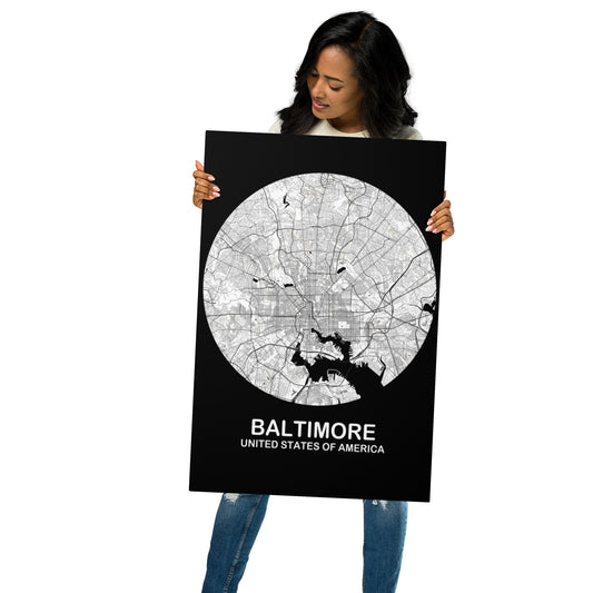 Baltimore Circular White Metal Map