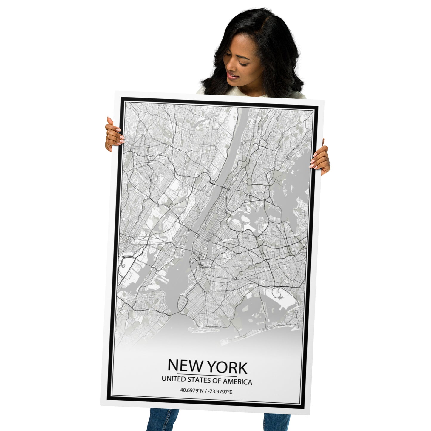 New York White Metal Map