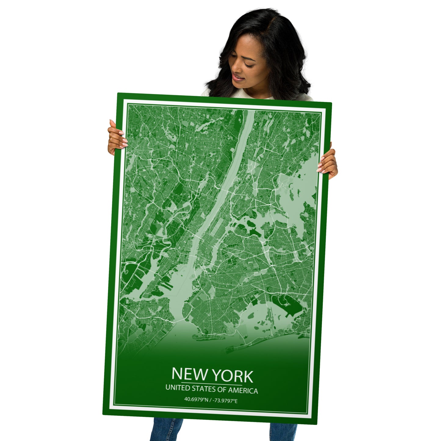 New York Green and White Metal Map