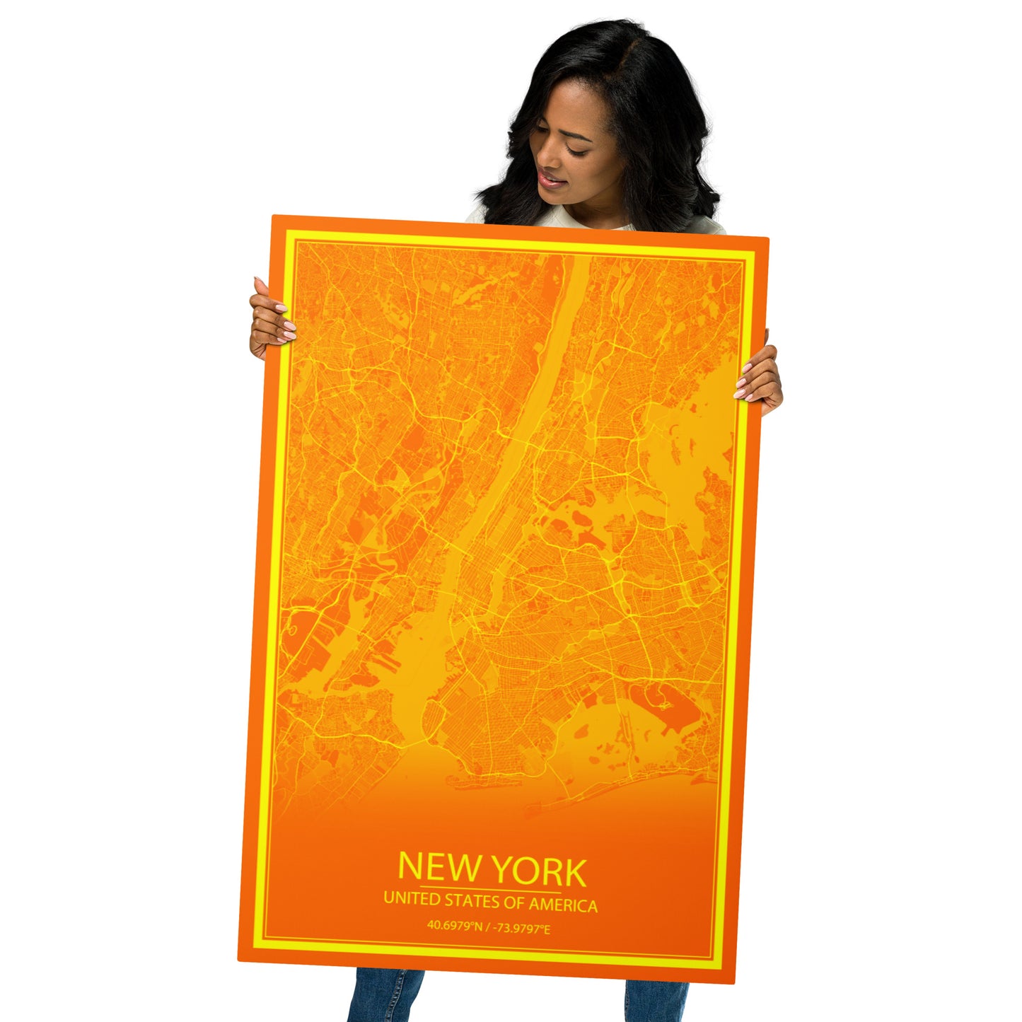 New York Orange and Yellow Metal Map