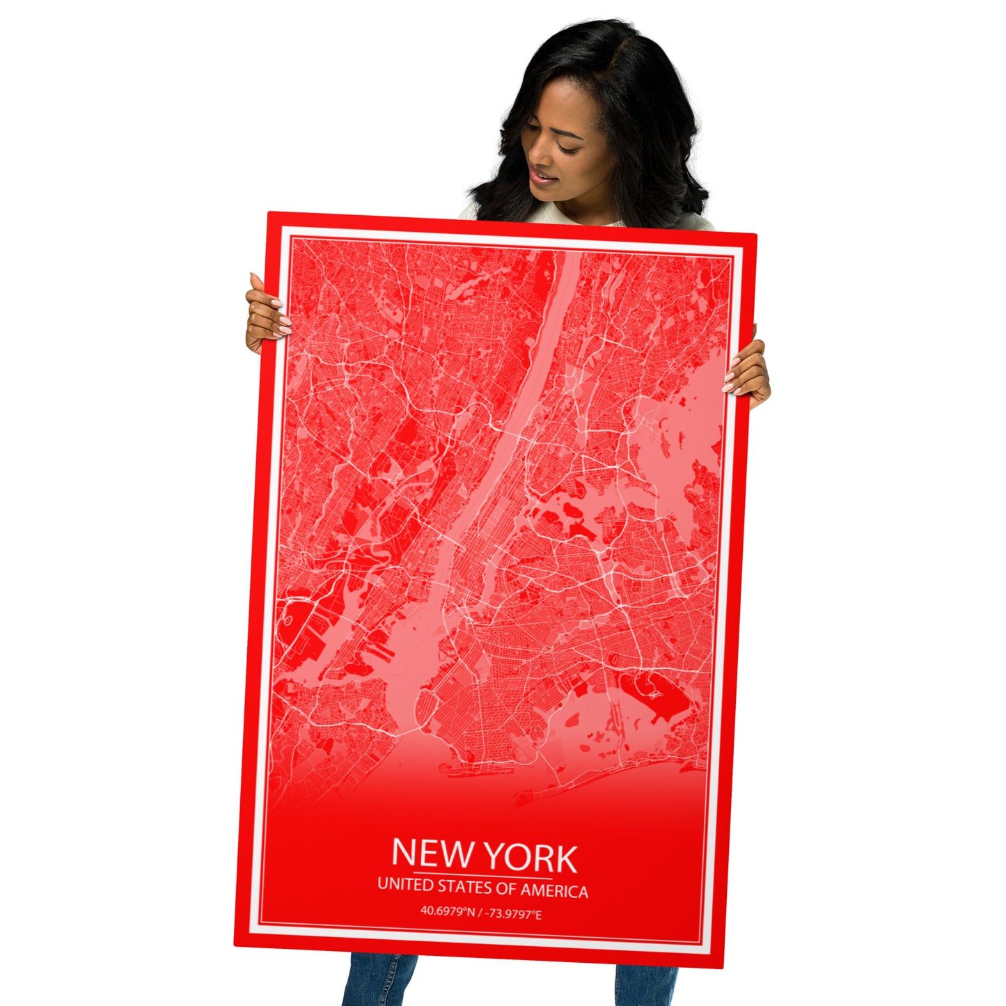 New York Red and White Metal Map