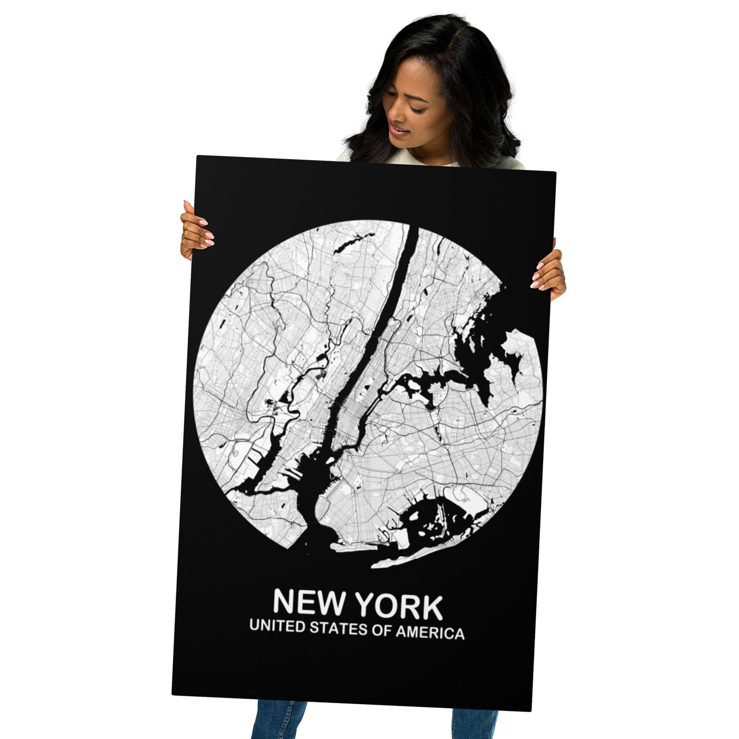 New York Circular White Metal Map