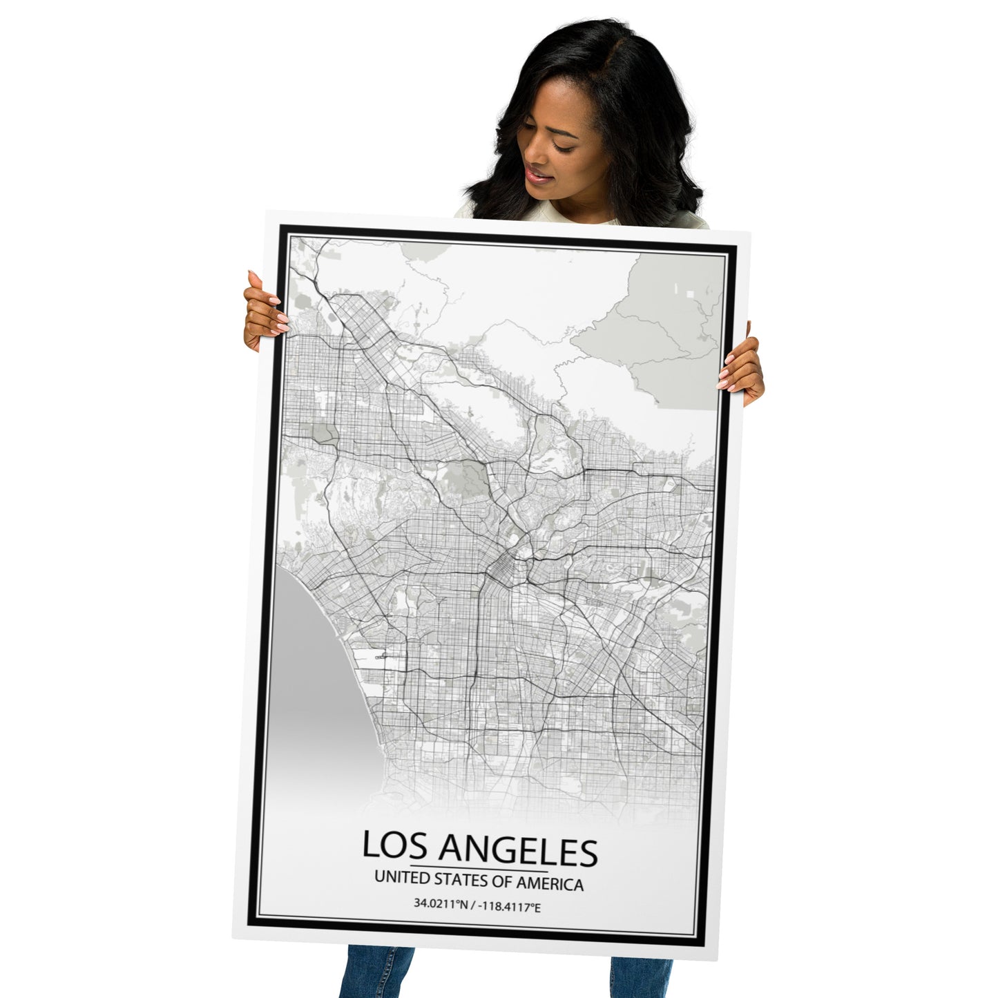 Los Angeles White Metal Map