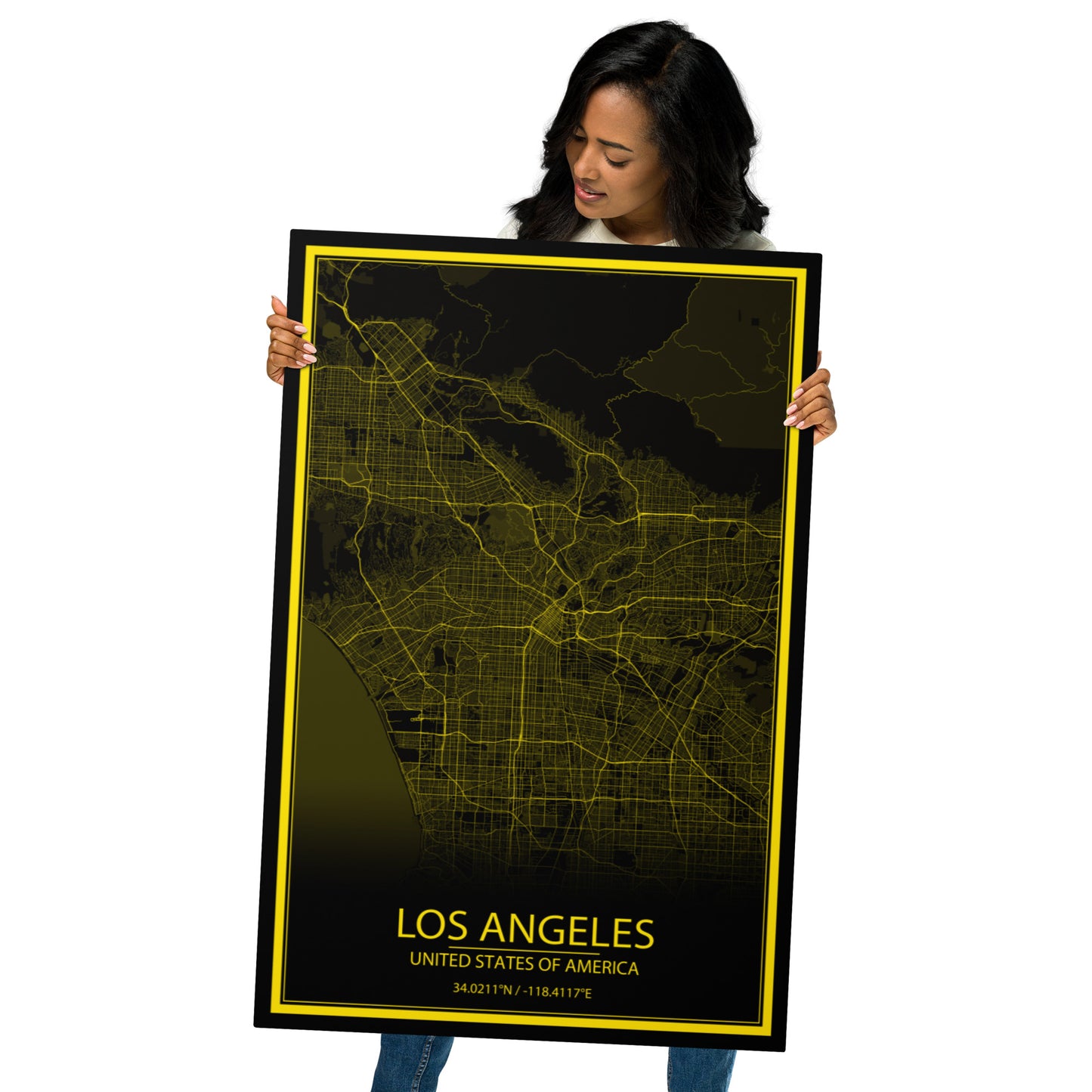 Los Angeles Black and Yellow Metal Map