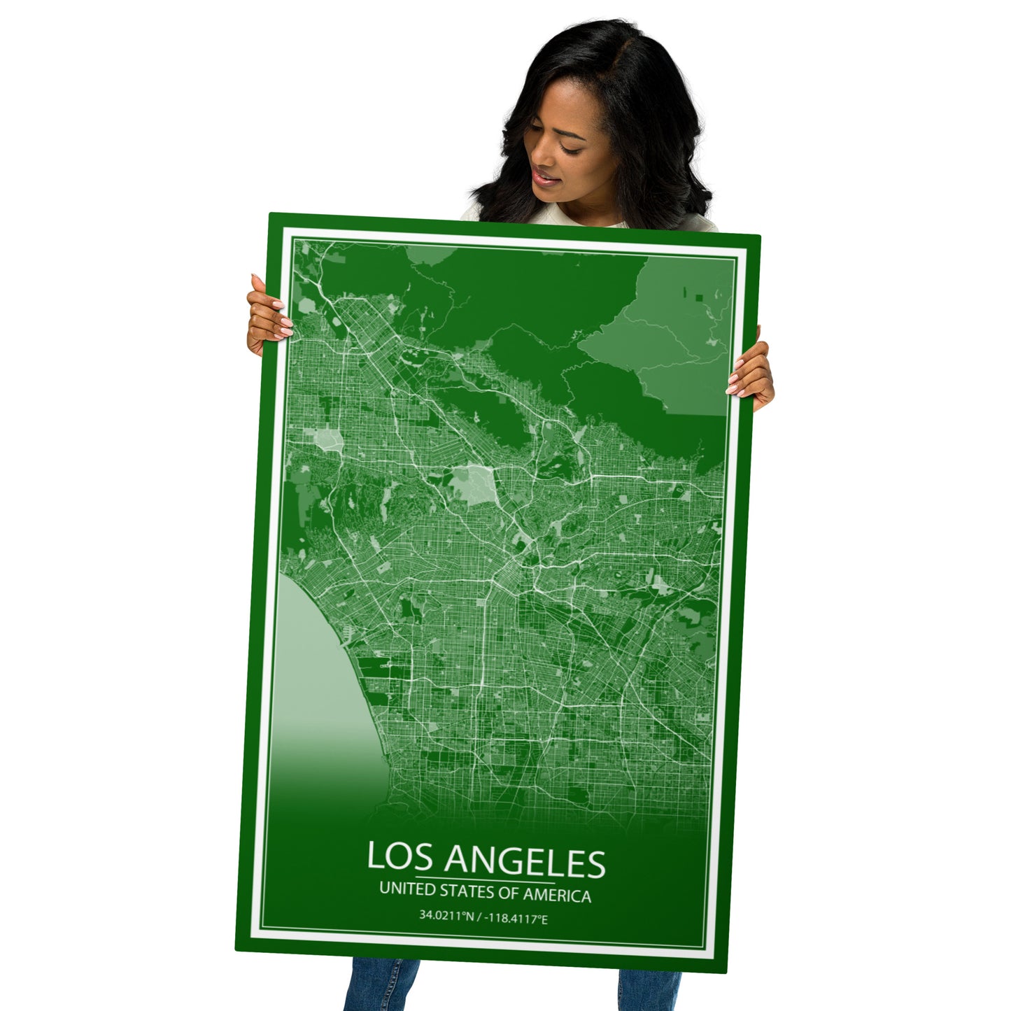 Los Angeles Green and White Metal Map