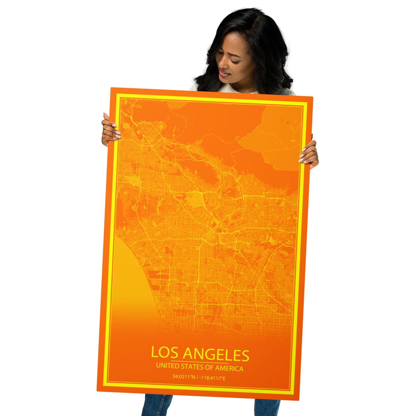 Los Angeles Orange and Yellow Metal Map