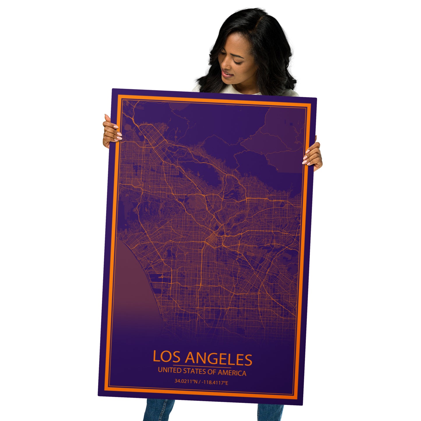 Los Angeles Purple and Orange Metal Map