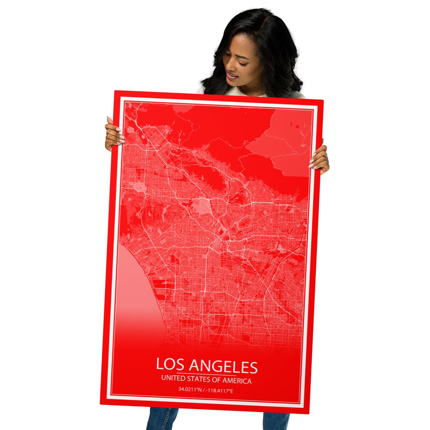 Los Angeles Red and White Metal Map