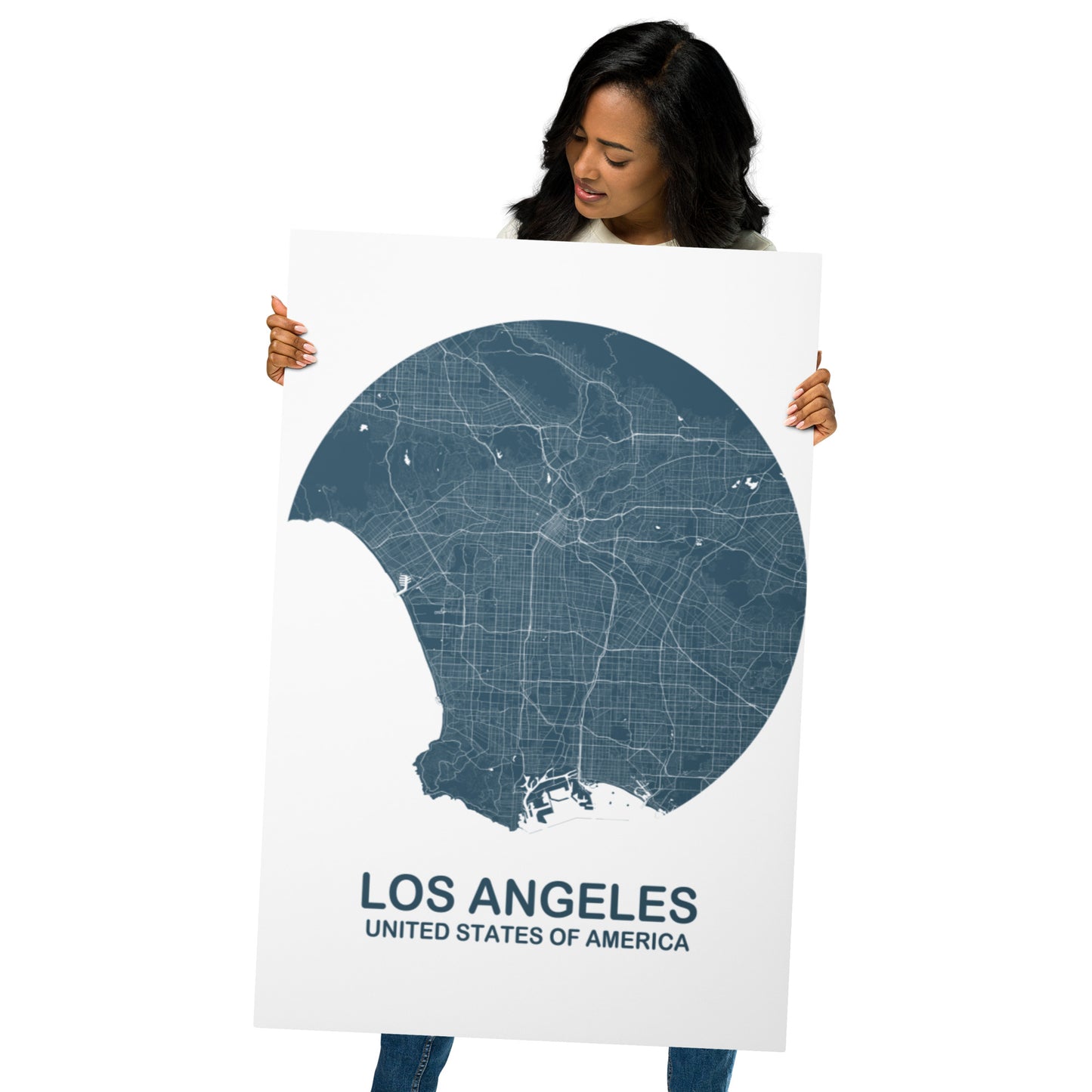 Los Angeles Circular Blue Metal Map