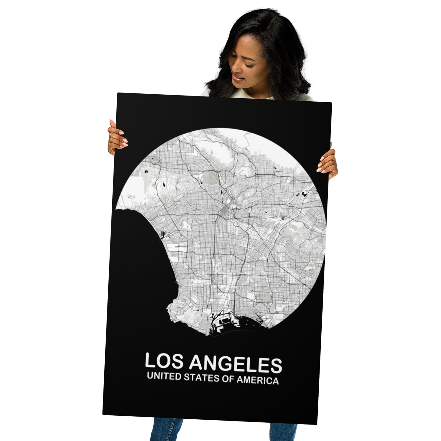 Los Angeles Circular White Metal Map