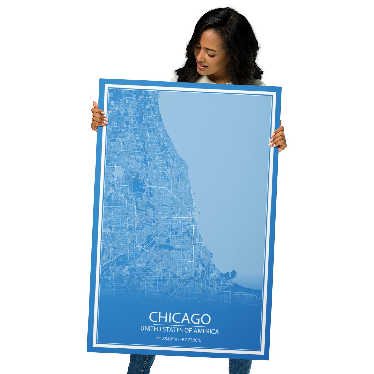 Chicago Blue and White Metal Map