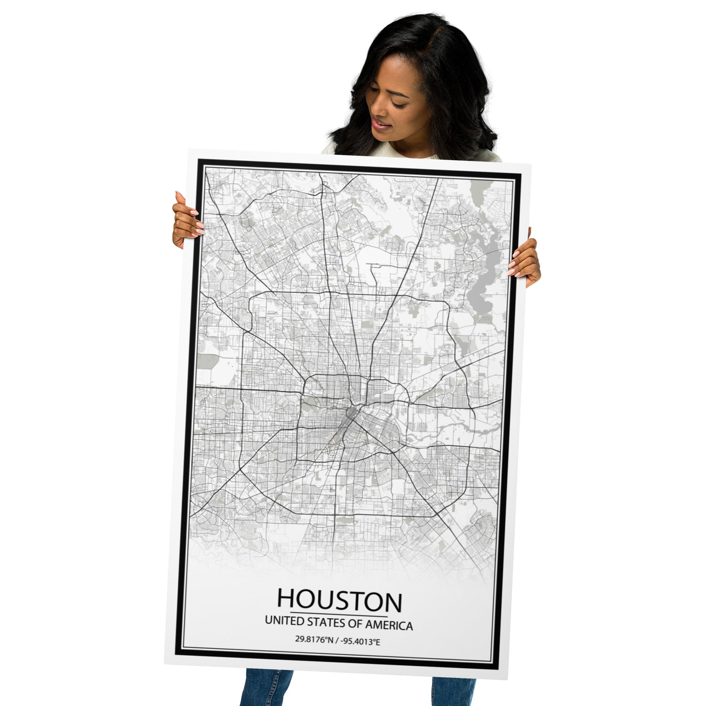 Houston White Metal Map