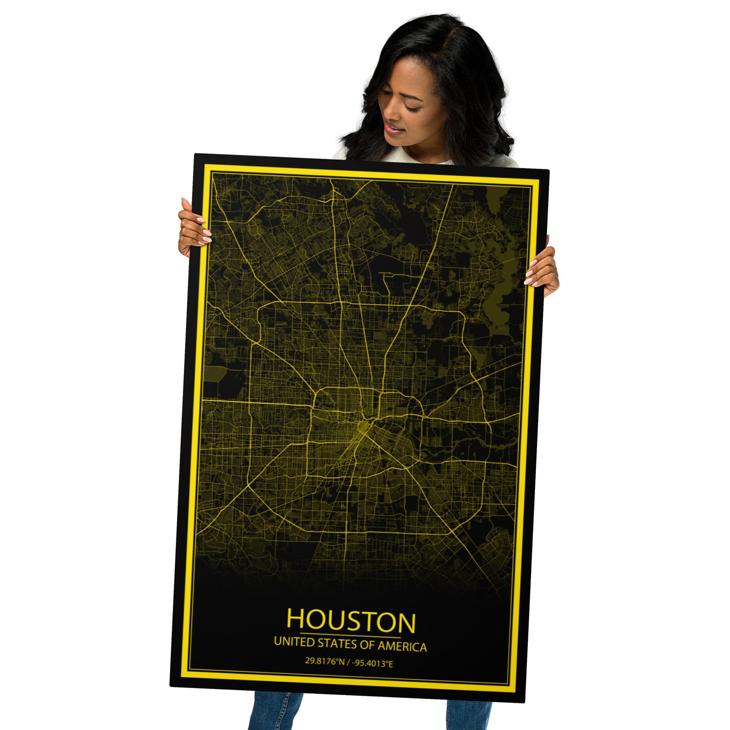 Houston Black and Yellow Metal Map