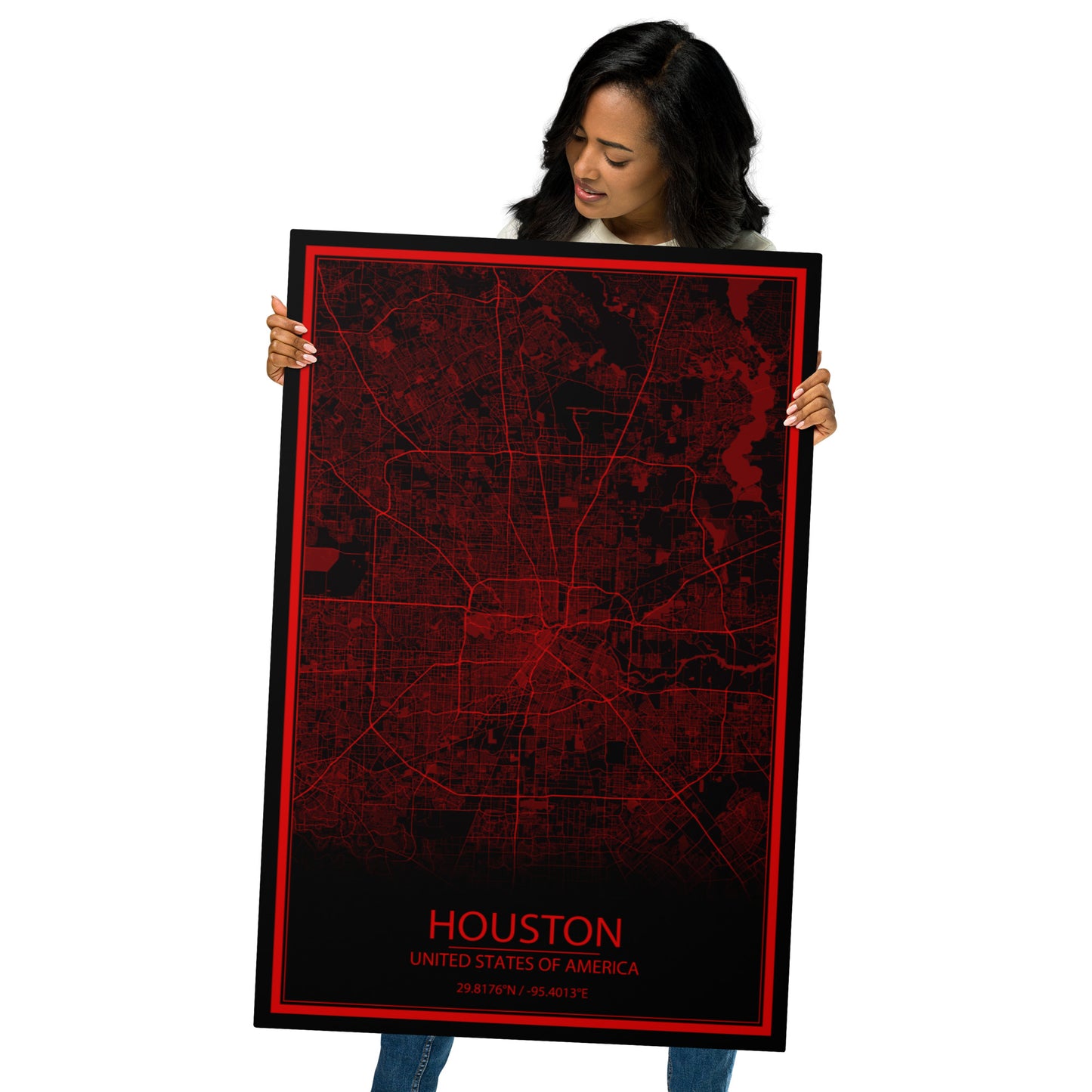 Houston Black and Red Metal Map