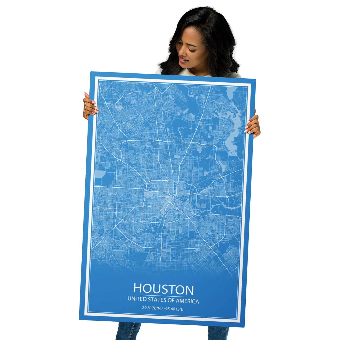 Houston Blue and White Metal Map