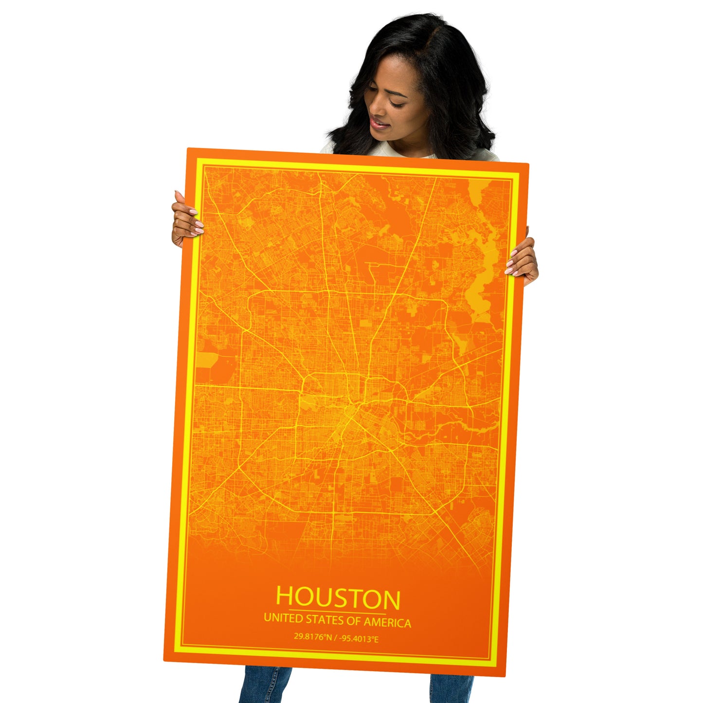 Houston Orange and Yellow Metal Map