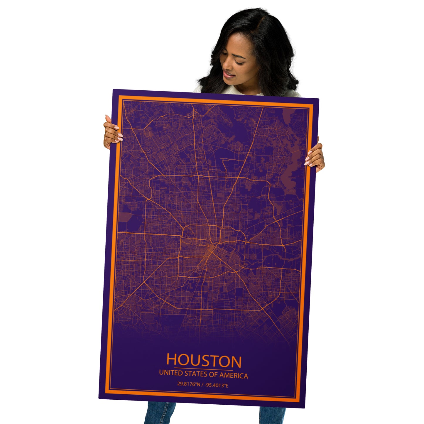 Houston Purple and Orange Metal Map