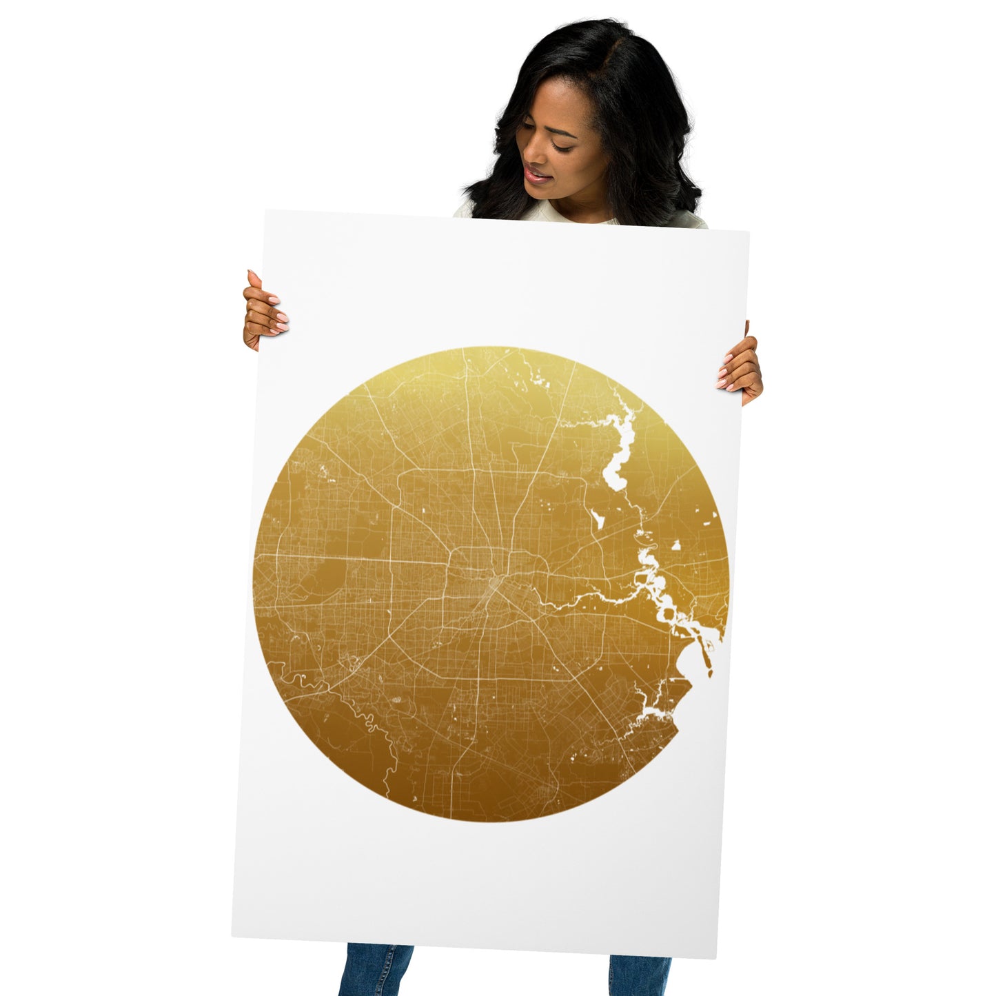 Houston Gold on White Metal Map