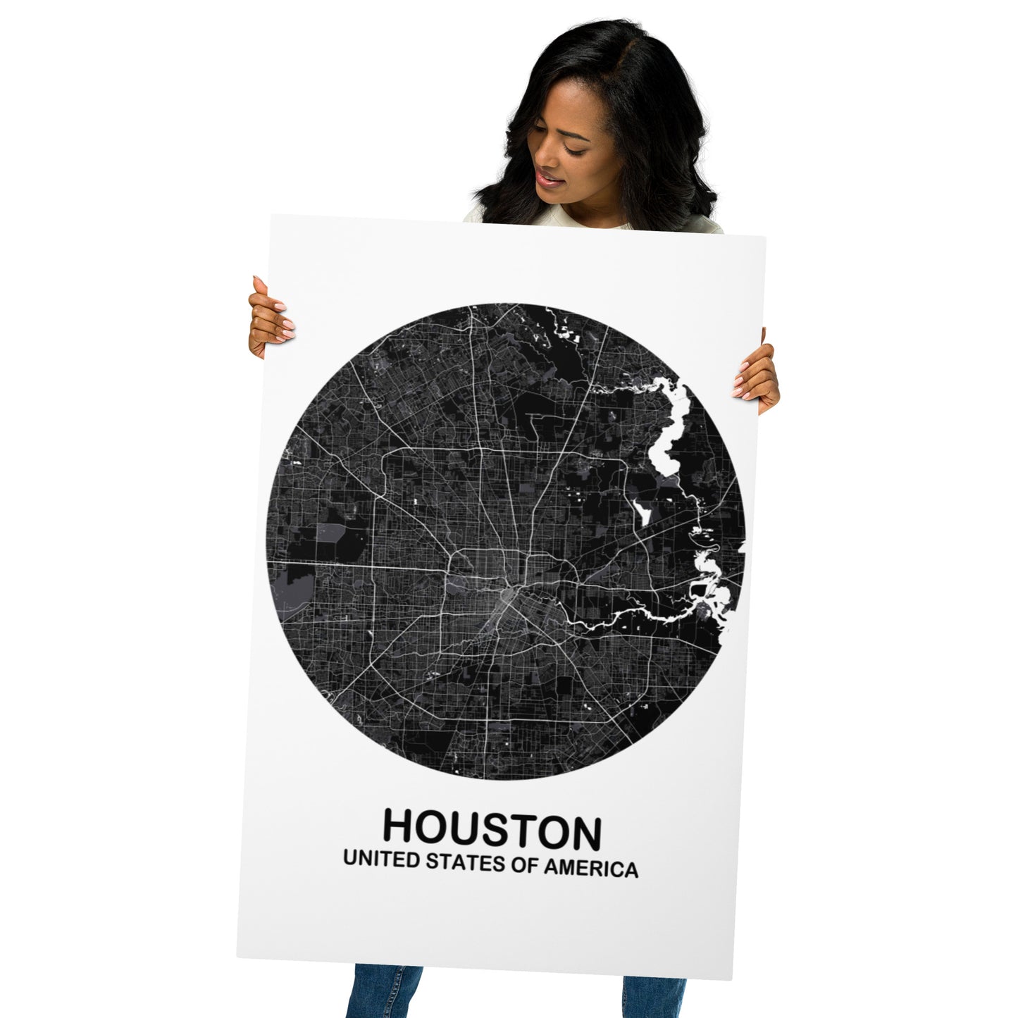 Houston Circular Black Metal Map