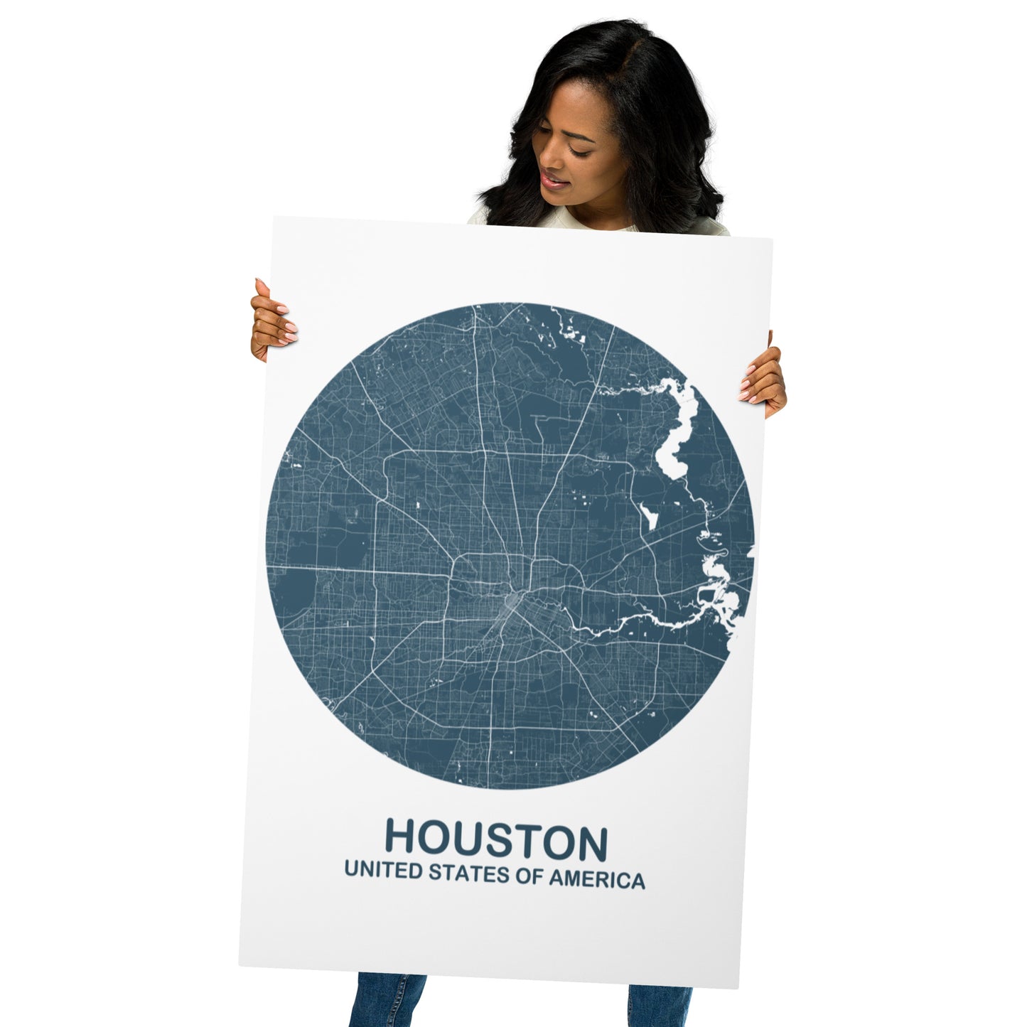 Houston Circular Blue Metal Map