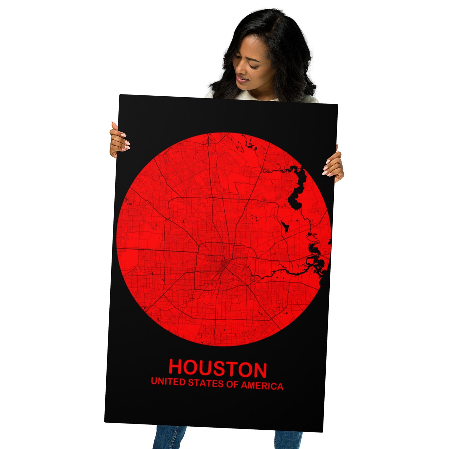 Houston Circular Red Metal Map