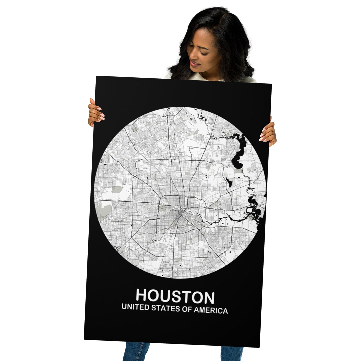 Houston Circular White Metal Map