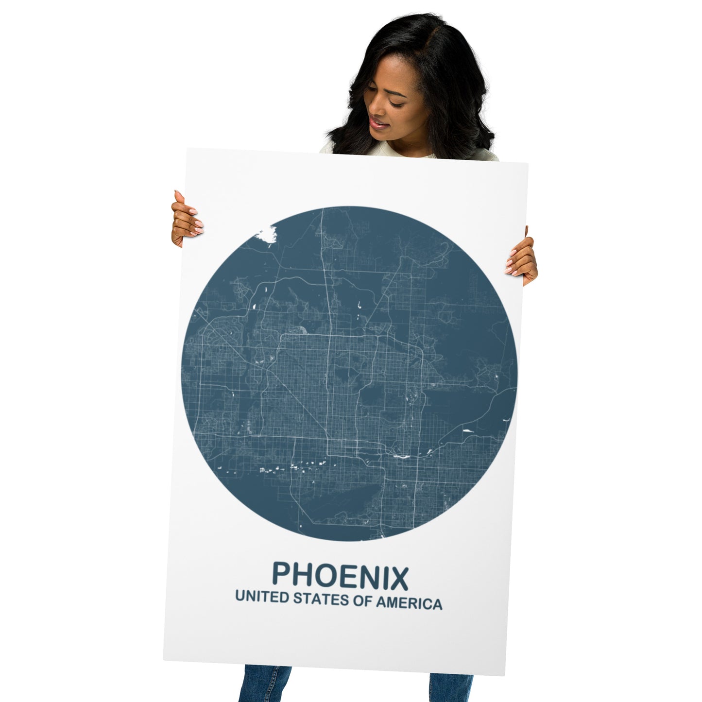 Phoenix Circular Blue Metal Map