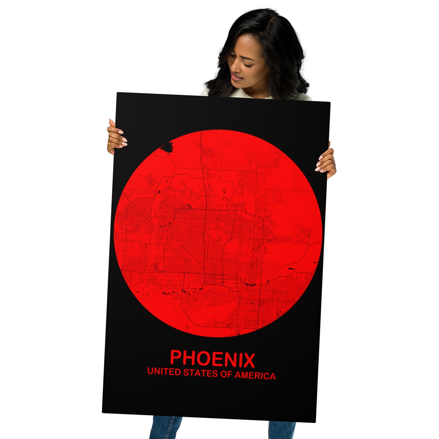 Phoenix Circular Red Metal Map