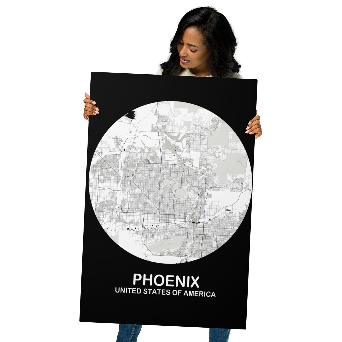 Phoenix Circular White Metal Map