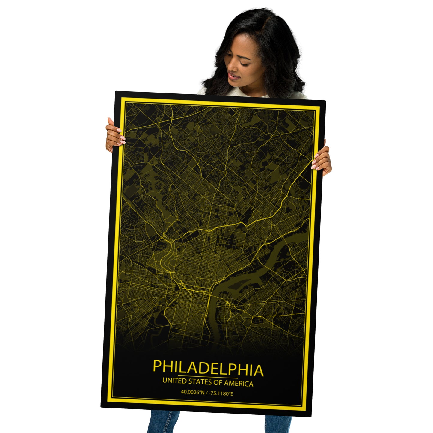 Philadelphia Black and Yellow Metal Map