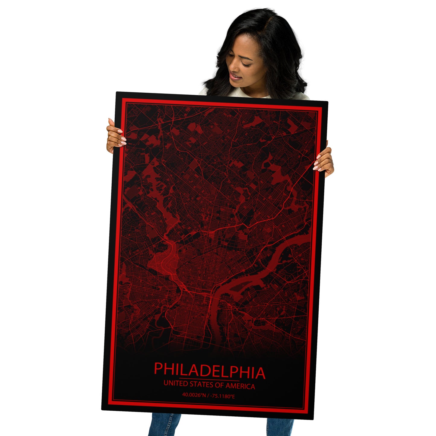 Philadelphia Black and Red Metal Map