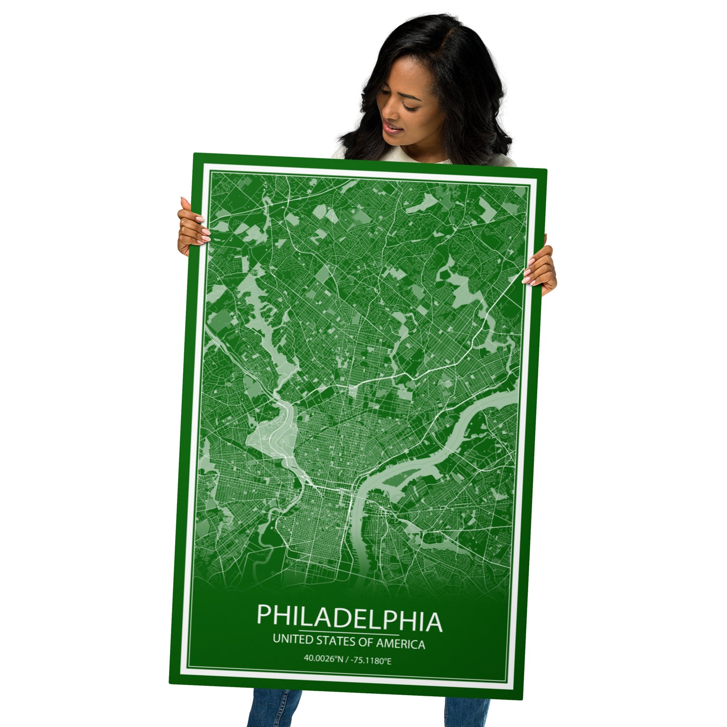 Philadelphia Green and White Metal Map